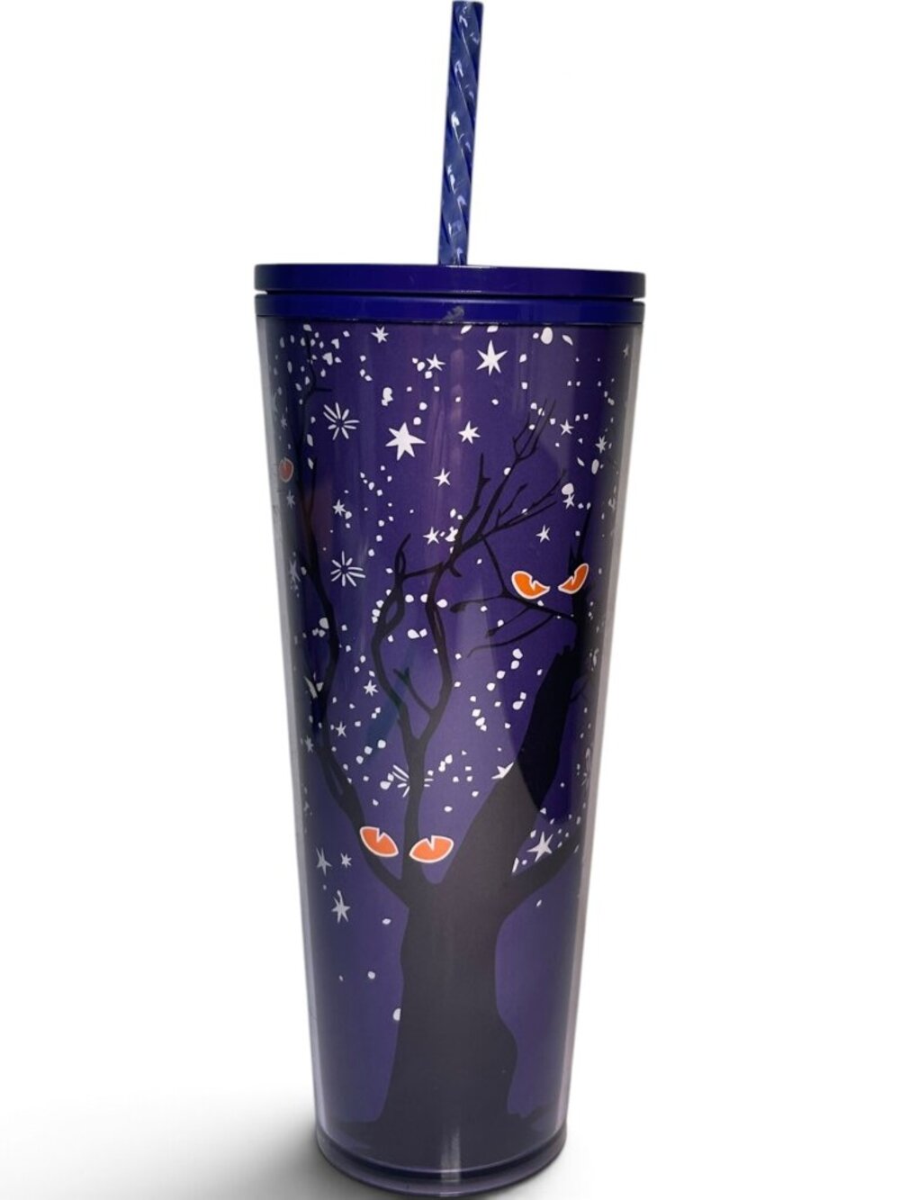 Starbucks Halloween 2022 Purple Cat Eyes Glow in the Dark Tumbler 24oz Lid Straw